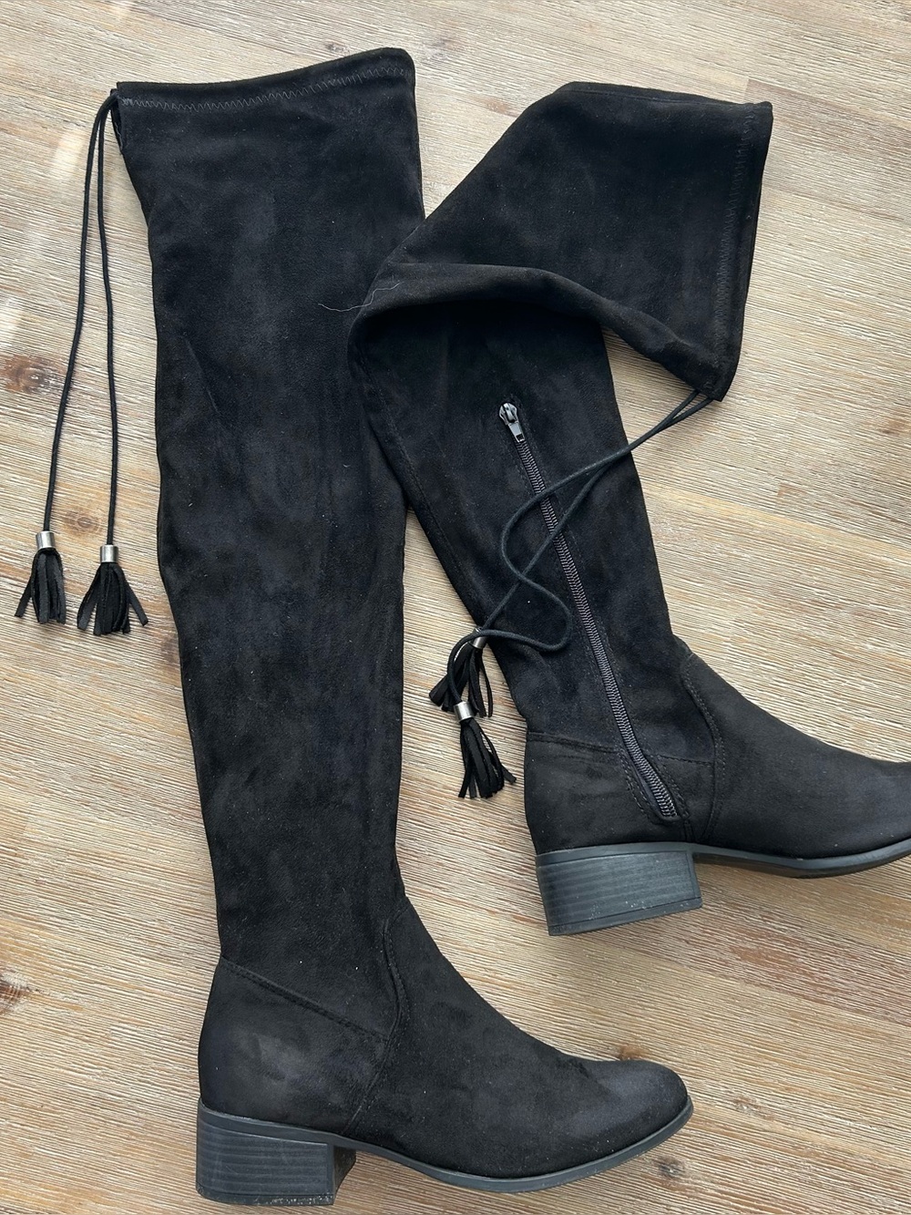 Madden Girl Prissley Black Over-the-Knee Tie-Back Boots
